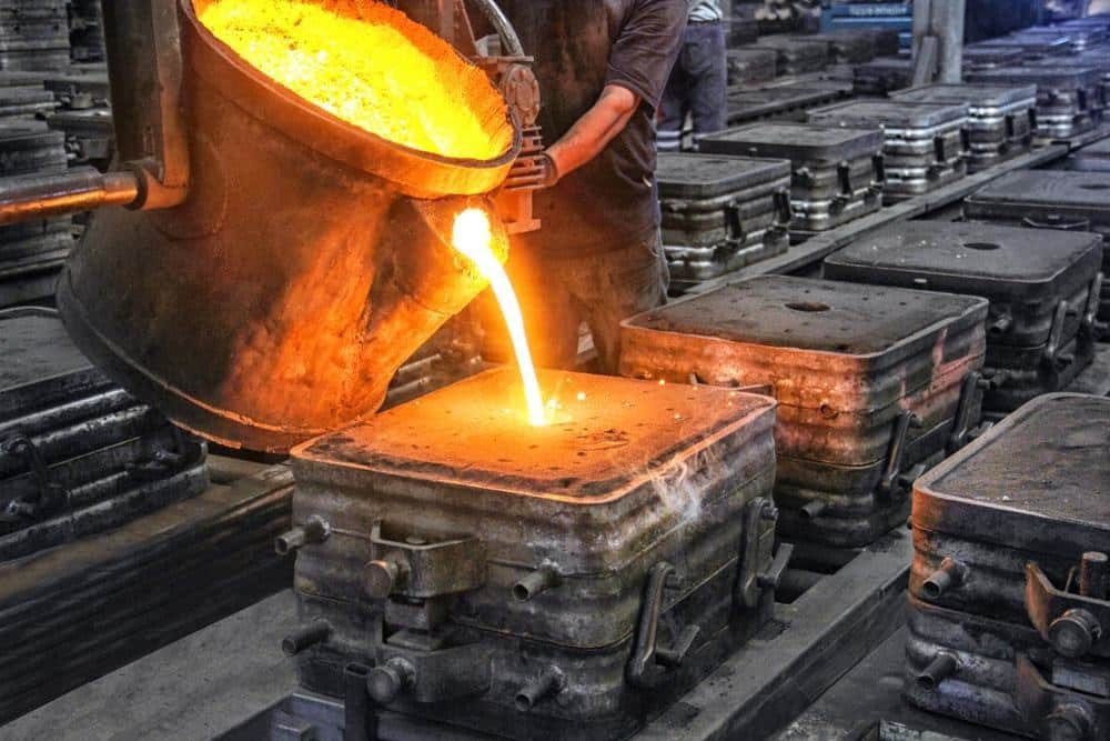 Aluminum die casting and foundry operation — molten metal being poured into molds, representing Illinois foundry manufacturers served by Lillian Group Marketing in Schaumburg and Elk Grove Village