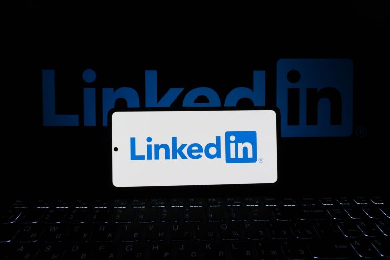 LinkedIn logo on a screen