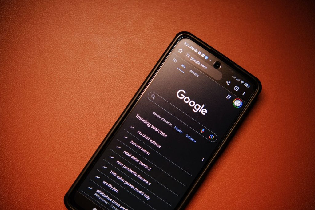 Smartphone showing a Google search