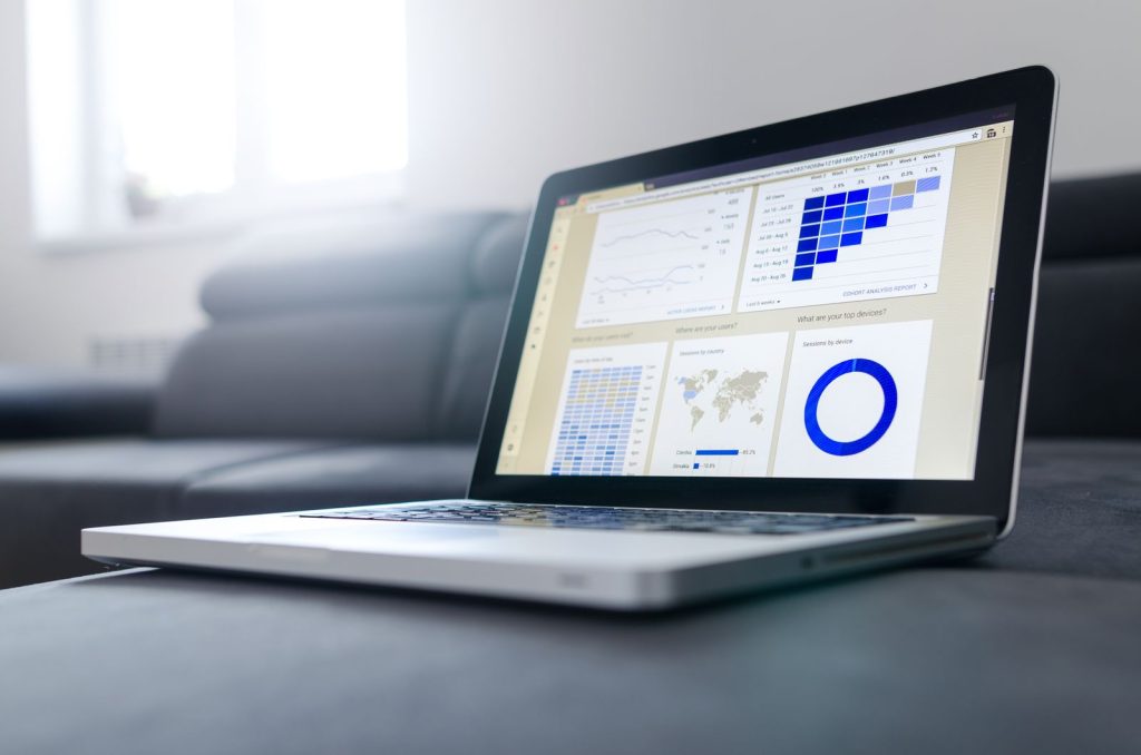 Laptop showing a marketing analytics dashboard
