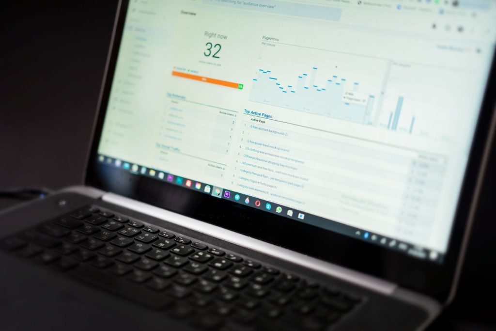 Laptop showing a keyword and campaign performance dashboard