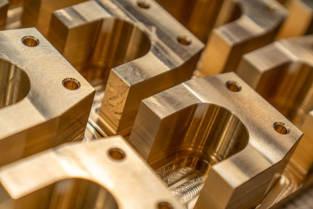 Close-up of precision machined brass components